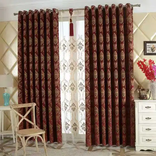 Low Price Luxury Jacquard Burgundy Window Curtains: Latest Fashion Designs