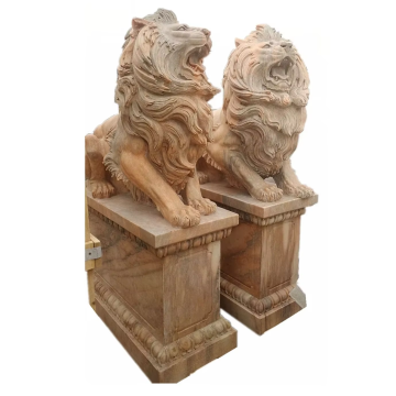 China Traditional Eastern Design Life-Size Pink Marble Lion Statue