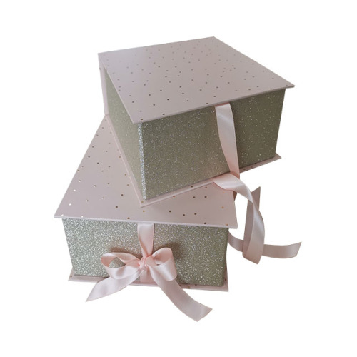 Luxury Glitter Paper Foldable Packaging Box with ribbon