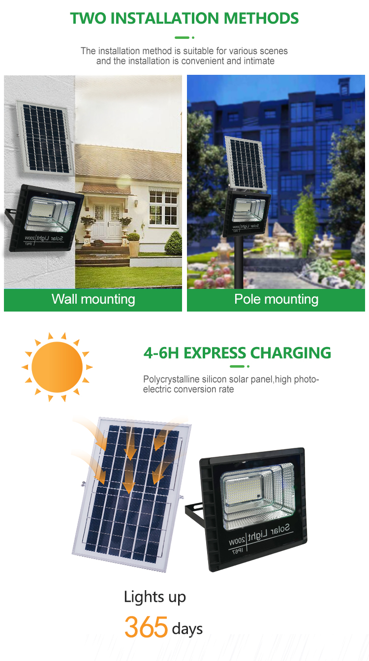 Factory Direct Sale Ip67 Waterproof Outdoor Remote Control Smd 200watt Solar Led Floodlight