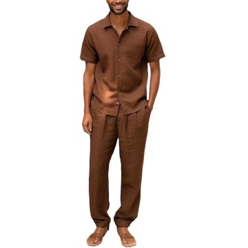 2024 Men's Summer Solid Color Short Sleeve Shirt and Long Pants Set