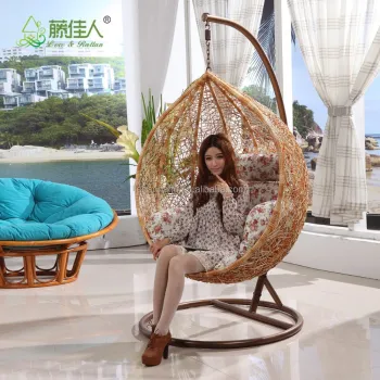 Real Natural Rattan Wicker Swing Hanging Egg Chair with Stands for Living Room