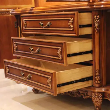 Solid Wood Carved Redwood Bedroom Furniture - Classical American Luxury Wardrobe