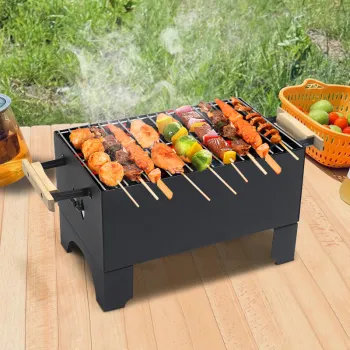 Portable Rectangular Charcoal BBQ Grill with Insulated Handle for Picnics