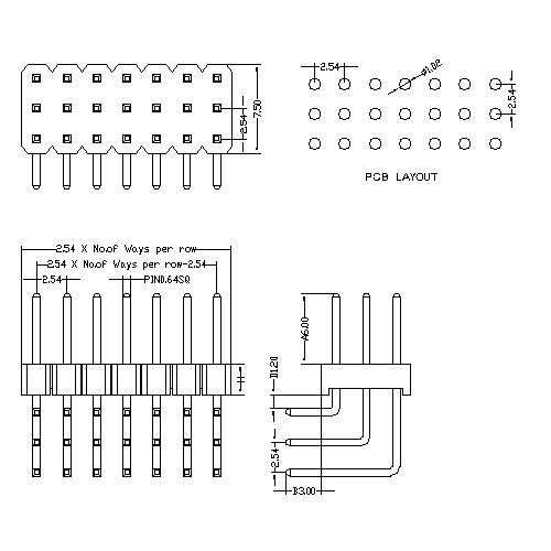 2.54 mm Pin Header Three Row Angle Type PHER09-XXT