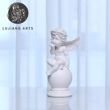 10-inch White Resin Angel Sculpture: Thinking Little Angel Figurine - Religious Gift