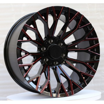 Rueda negra brillante de 20 pulgadas con borde fresado en rojo