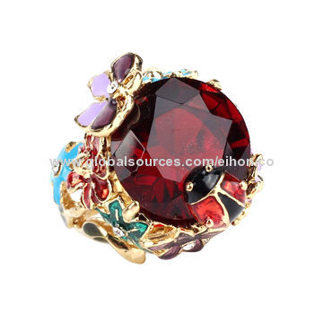 Fashion zircon ring with ruby rhinestone, different sizes available