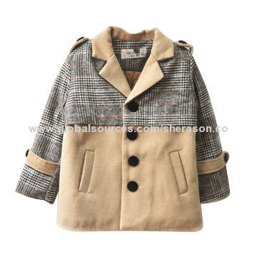 Europe style children's winter coats with worsted fabric and V neckNew