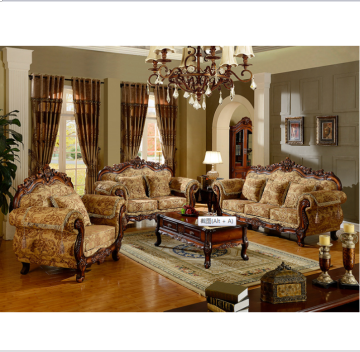 European Classic Luxury Wooden Carved Sofa Set - American Style Chesterfield Living Room Furniture