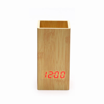 Wooden Pen Holder and LED Digital Alarm Clock