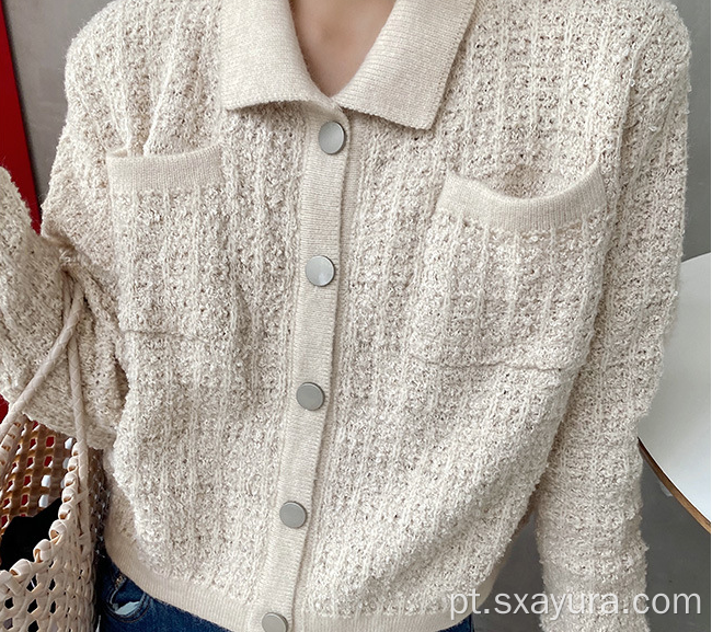 Cardigan de malha curta de pequena fragrância vermelha líquida elegante