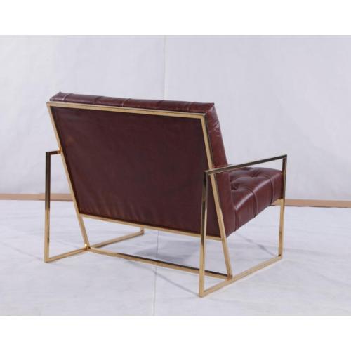 Leather Thin Frame Lounge Chair With Brass Finish