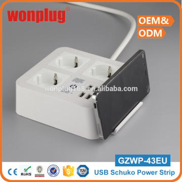 4 sockets europe usb charger power strip with phone holder extension socket