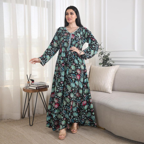 Daabacaadda Ubax V-Qoor Abaya Gacan-dheer Oo Dheer