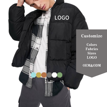 High Quality Men's Custom Black Hooded Bubble Down Puffer Jacket for Winter