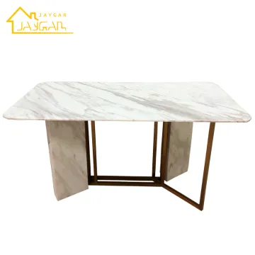 Luxury Italian Hotel-Style Faux Marble Dining Table with Gold Legs (White/Black)