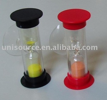Plastic sand timer hourglass with cap and suction