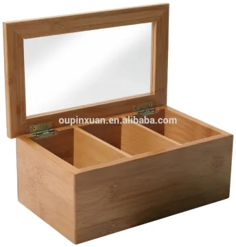 Chinese gongfu tea storage box Natural Living Bamboo 3 Compartment Tea Box with Clear Lid