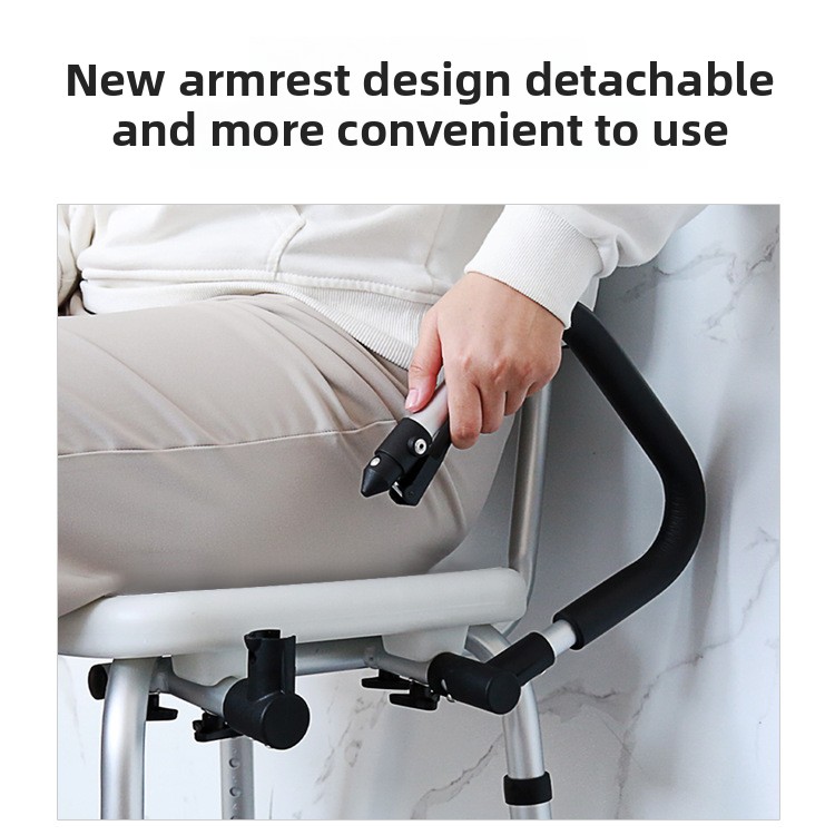 Elderly Mobility Bathroom Exclusive Use Regulate Height Aluminium Alloy Bath Chair with Safety Grab Bar Antislip Shower Chair6
