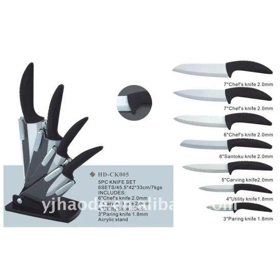 hot sell with curved handle ceramic knife set