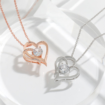 High Sense Zircon Love Necklace - New Exquisite Design Double Heart Pendant for Women
