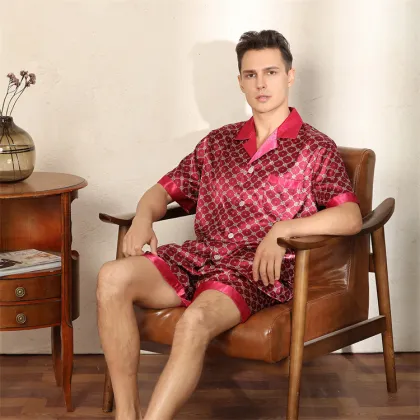 Men's Summer Printed Shorts & Ice Silk Pajama Set