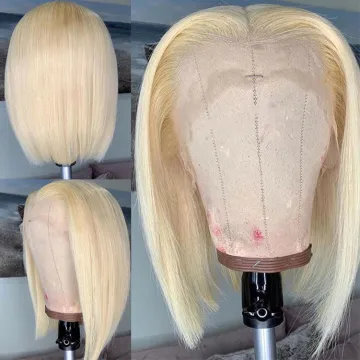 HD 613 Transparent Blonde Human Hair Full Lace Wig, Ombre Bob Half Lace Front Wig Human Hair, Blonde 613 Hd Lace Frontal Bob Wig
