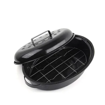 Carbon Steel BBQ Grill Oval Enamel baking Pan Oval Turkey Cover Roasting Pans With Lid