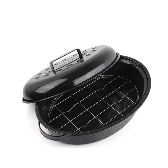 Carbon Steel BBQ Grill Oval Enamel baking Pan Oval Turkey Cover Roasting Pans With Lid
