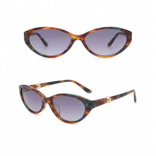 Retro Oval Pearl Temple UV400 Sunglasses