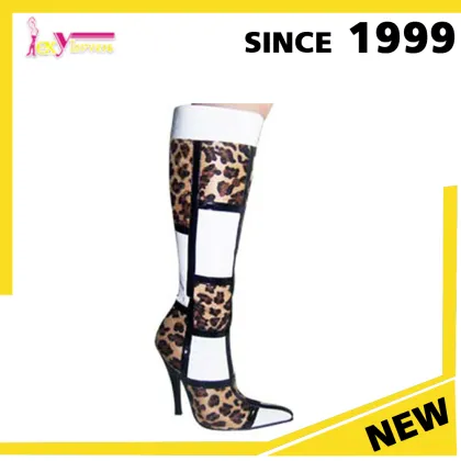 Elegant black and red ABS platform 15cm heels knee high boots fetish boots