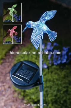 Solar color changing hummingbird garden stake