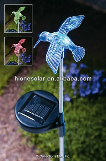 Solar color changing hummingbird garden stake