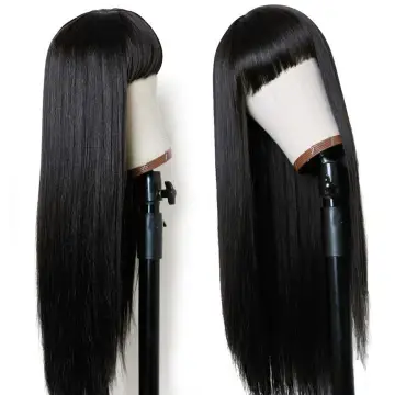 Black Wig with Bangs Long Straight Heat Resistant Synthetic Wig Natural Hair Wigs for Black Women 26 inches
