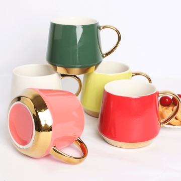 Bulk Sale Glossy Colored Gold Handle Glaze Ceramic Coffee Mug 13oz