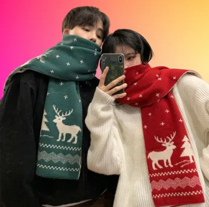 Wholesale Women's Red Deer Scarf - Warm Autumn & Winter Accessory