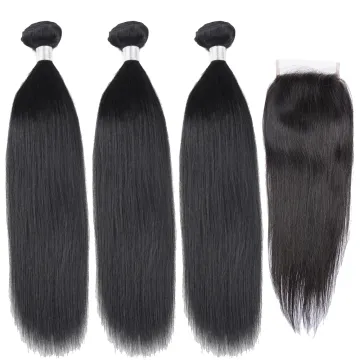 Brazilian Silk Straight Bundle With Closure 100% Virgin Human Hair Straight Unprocessed Hair 3 Bundles With 4x4 Closure