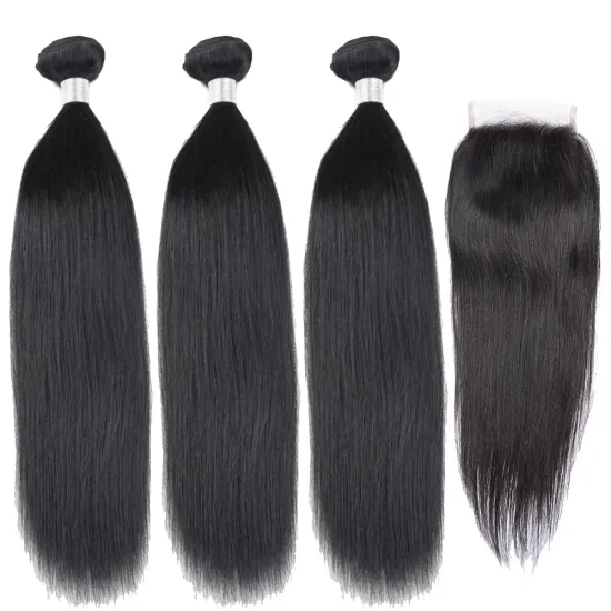 Brazilian Silk Straight Bundle With Closure 100% Virgin Human Hair Straight Unprocessed Hair 3 Bundles With 4x4 Closure