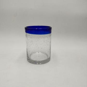 High quality Clear bubble candle glass with wide blue rim