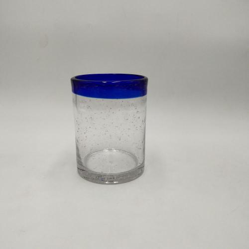 High quality Clear bubble candle glass with wide blue rim