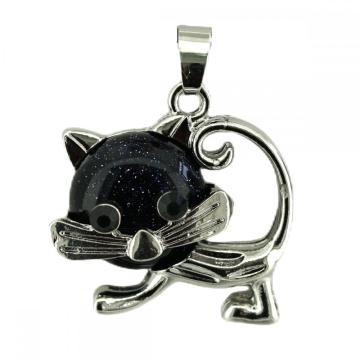 Gemstone Cat Shape Pendant Alloy Animal Pendant for DIY Jewelry Crystal Charm Pendant
