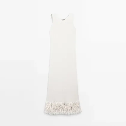 Women's commuting casual style lazy tassel hem knitted dress