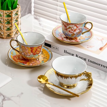 Wholesale Gold-Edged European Style Coffee Cup Gift Set for Afternoon Tea