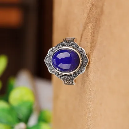 S999 Sterling Silver Lapis Lazuli Vintage Distressed Rings