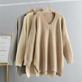 Solid color V-neck Knitted Sweater