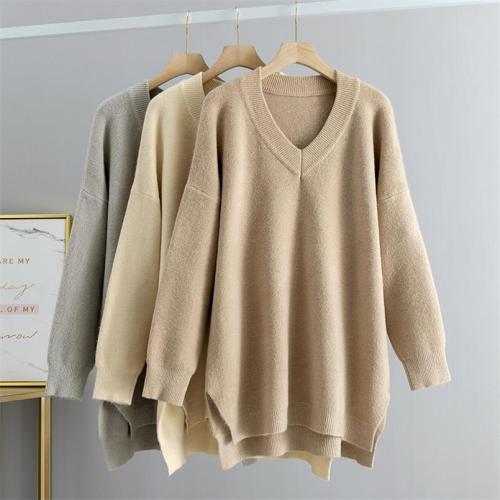 Pull en tricot en V couleur unie