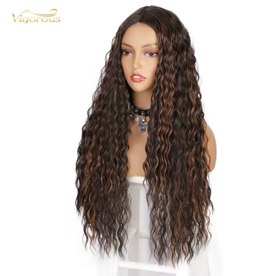 Long Hair Heat Resistant Classic Kinky Curly Mixed Black Brown Synthetic Lace Front Wigs Natural Hairline