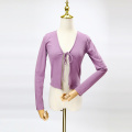 Cardigan a maglia viola con cinturini