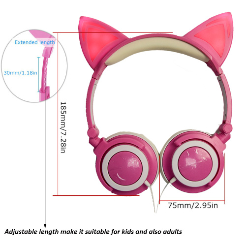 Headphone Bergaya Warna Pink Telinga Kucing asli yang lucu